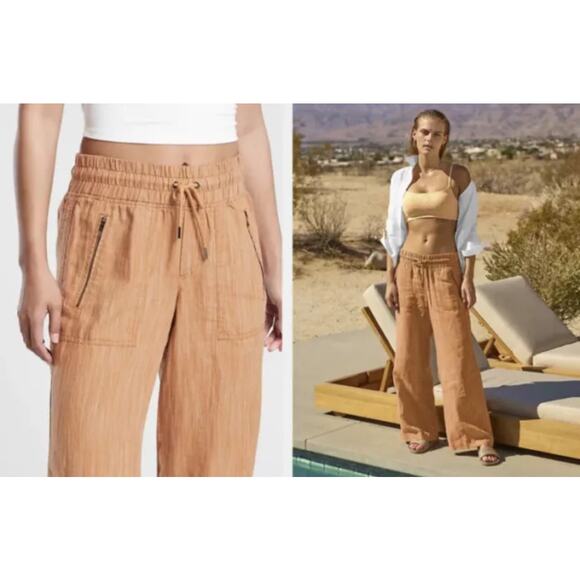 Athleta Pants - Athleta Cabo Linen Wide Leg Pants Elastic Waist Terracotta Tan Sz 4